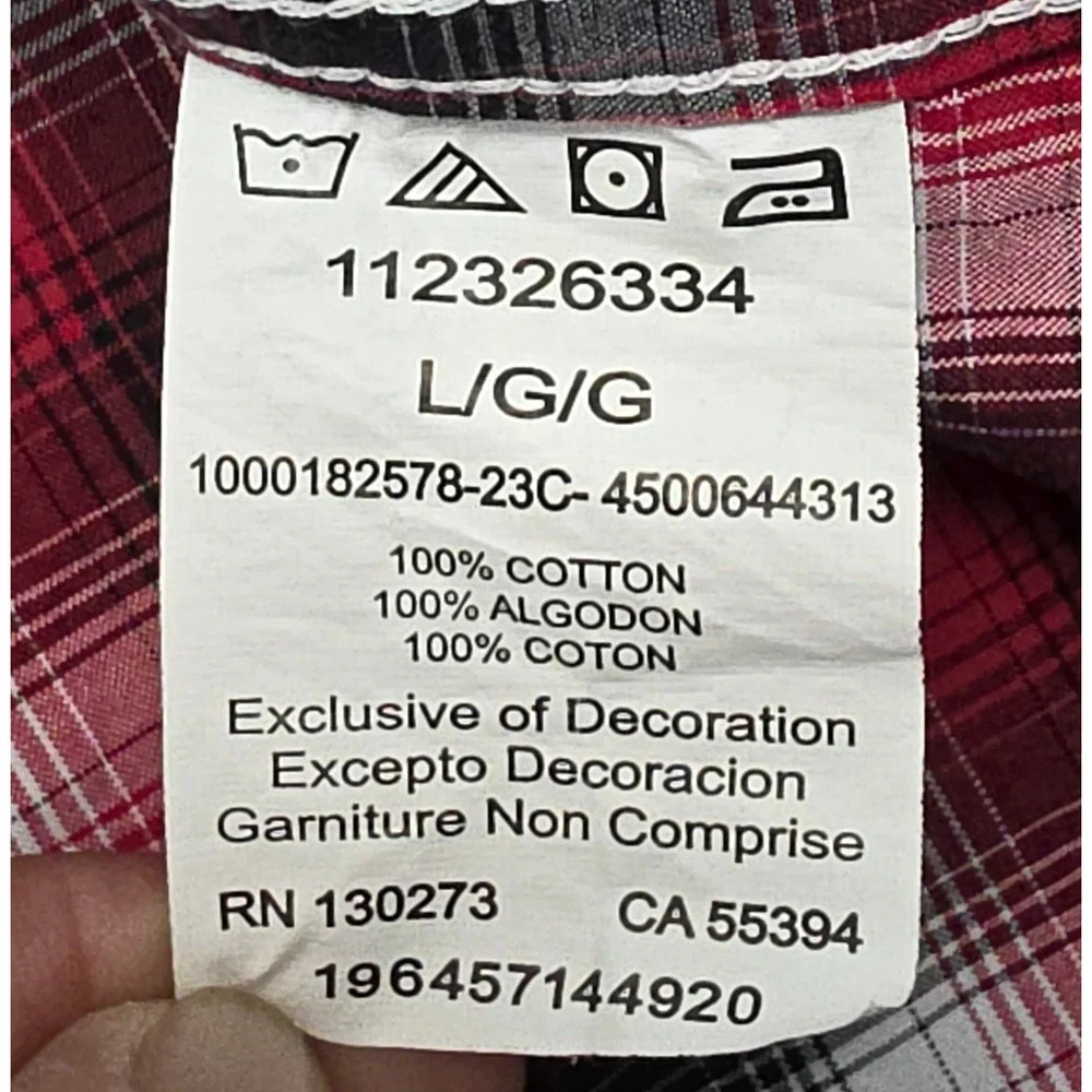 Wrangler Retro Western Red Plaid Snap‎ Button Short Sleeve Shirt Men's Large - Picture 5 of 11